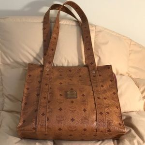 MCM cognac VISETOS coated canvas heritage zip tote
